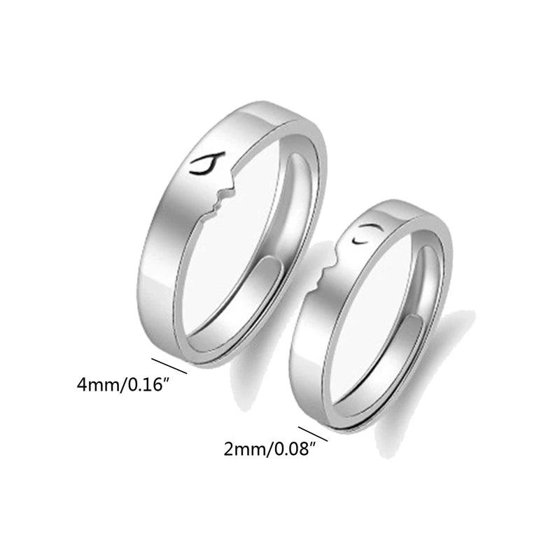 2Pcs Kiss Matching Ring Couple Friendship Lover Pair Ring Adjustable Rings Set Lovers Ring Jewelry Gift for Women Men