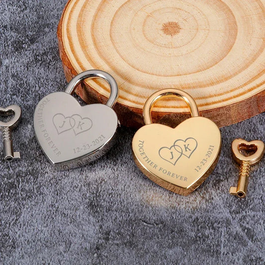 Engraved Heart Lock with Key - Ideal Honeymoon Travel Gift