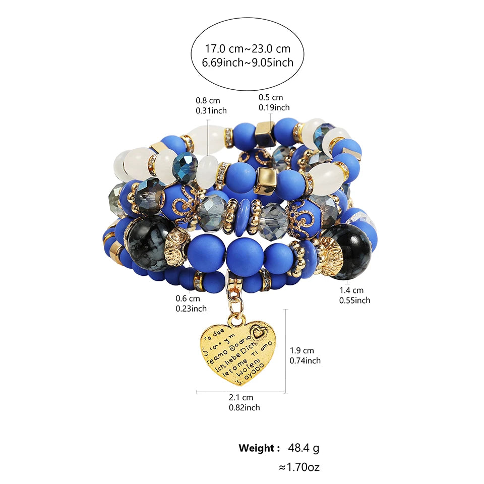 Crystal & Metal Wooden Strand Bracelets - Trendy Multilayer Jewelry