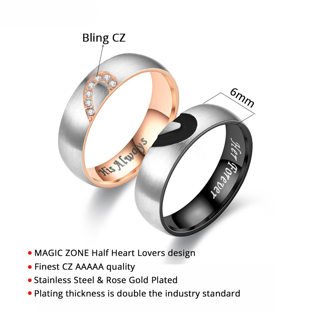 Matching Rose Gold and Black Promise Rings | Ideal Gift for Couples