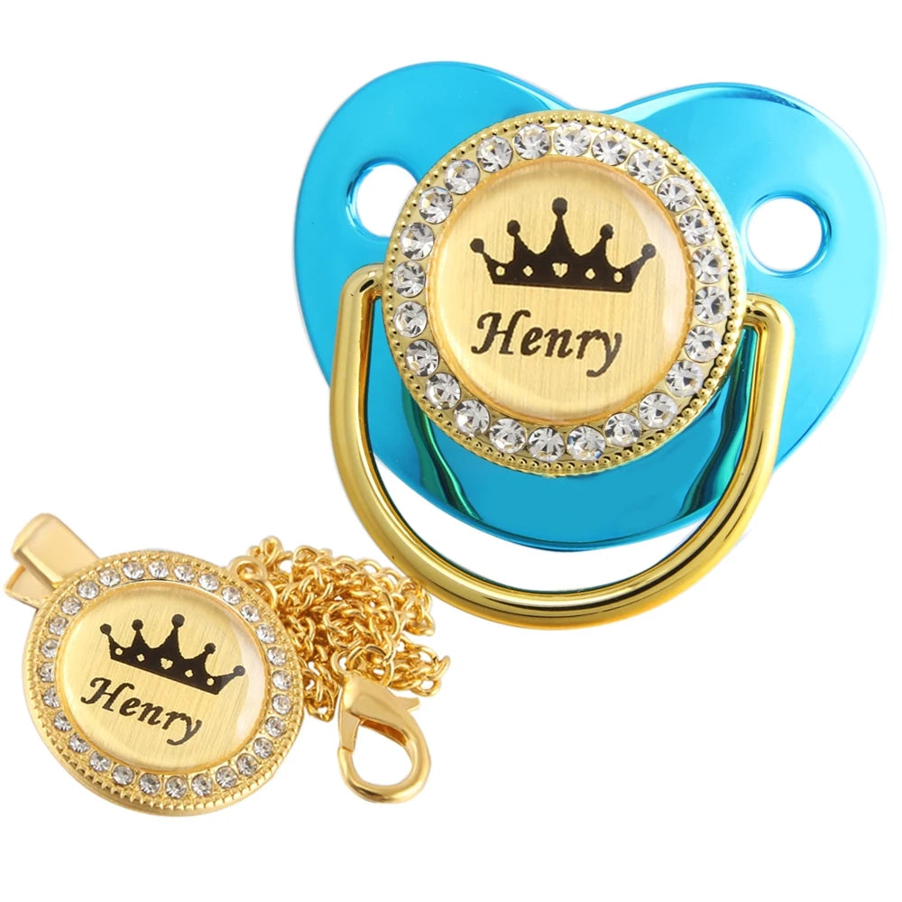 Personalized Baby Pacifier with Crown Design & Chain Clip