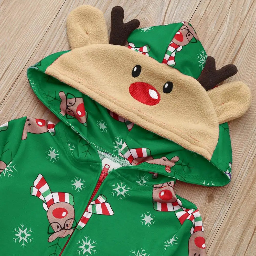 Christmas Moose Print Family Matching Pajamas - Cozy Hooded Jumpsuits for the Whole Family