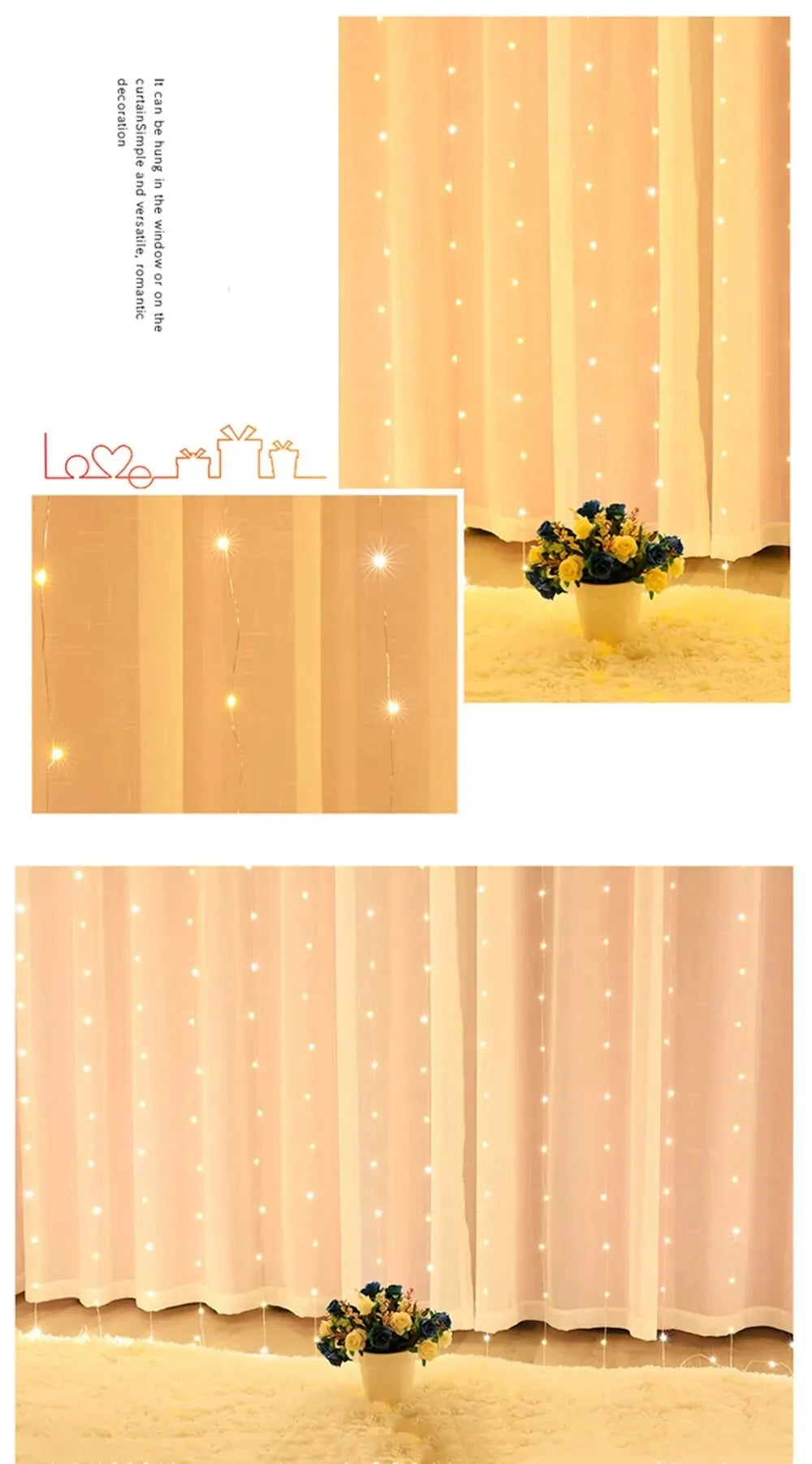 Decorative LED Garland Curtain Lights – Bedroom & Christmas Decoration