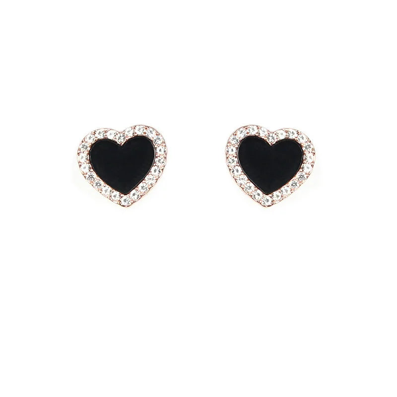 Cute Heart Stud Earrings - Engagement Enamel Jewelry in Rose Gold Color