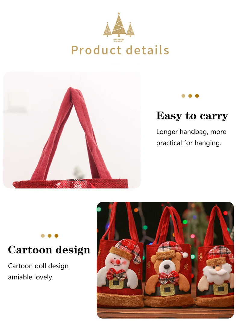 Christmas Eve Candy Handbag - Linen Cloth Storage Bag for Apples