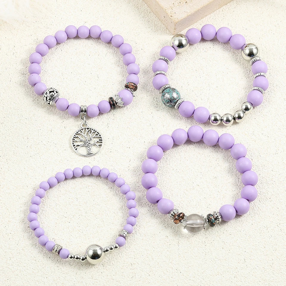 Crystal & Metal Wooden Strand Bracelets - Trendy Multilayer Jewelry