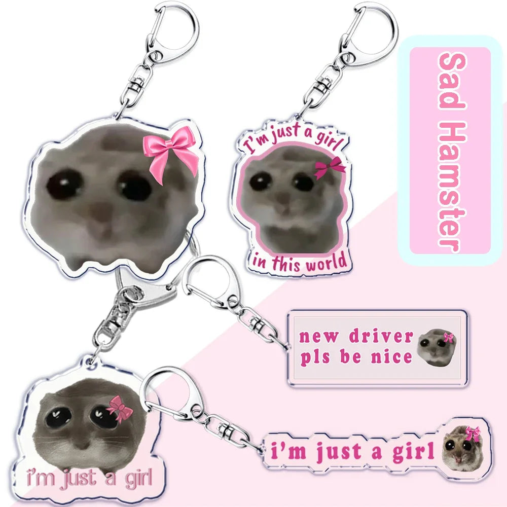 I'm Just a Girl Sad Hamster Keychain | Funny Pendant Accessory