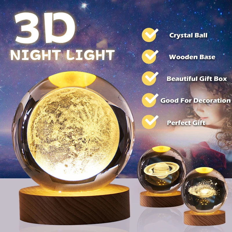 Crystal Ball Night Light - LED Galaxy Projector for Relaxing Atmosphere