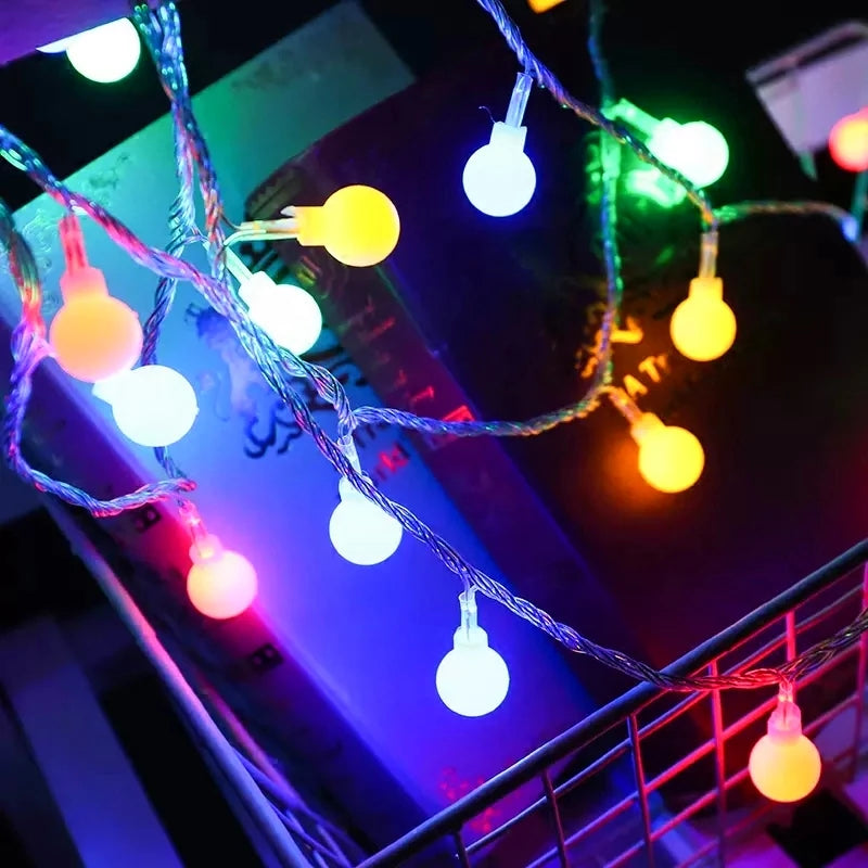 Christmas LED Ball String Lights – Outdoor USB/Battery Garland Light for Garden Decor