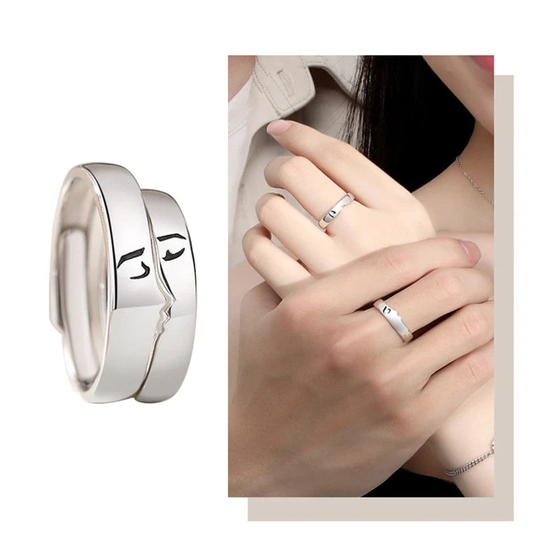 2Pcs Kiss Matching Ring Couple Friendship Lover Pair Ring Adjustable Rings Set Lovers Ring Jewelry Gift for Women Men