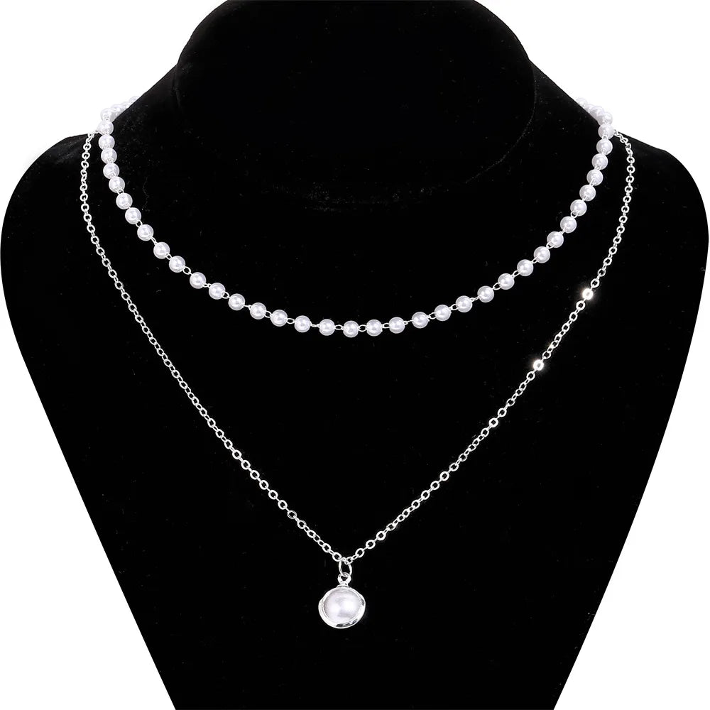 Vintage Pearl Choker Necklace for Women - Elegant Double Layer Pendant