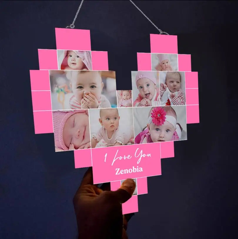 Custom Heart-Shaped LED Wooden Photo Collage