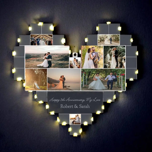 Custom Heart-Shaped LED Wooden Photo Collage