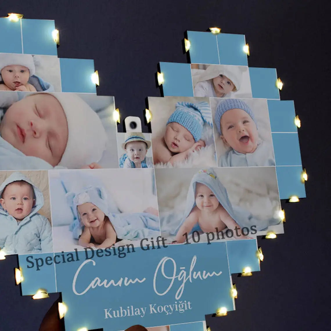 Custom Heart-Shaped LED Wooden Photo Collage