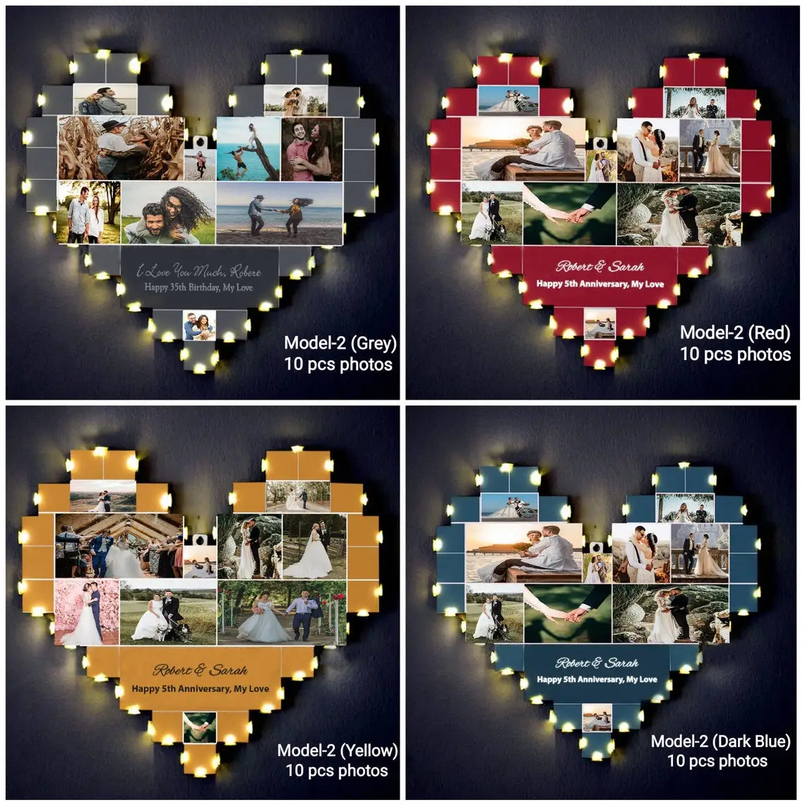 Custom Heart-Shaped LED Wooden Photo Collage