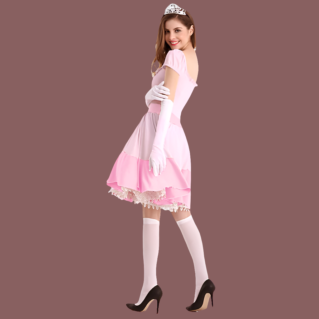 Carnival Halloween Lady Peach Princess Queen Costume | Elegant Pink Princess Dress & Hero Ensemble