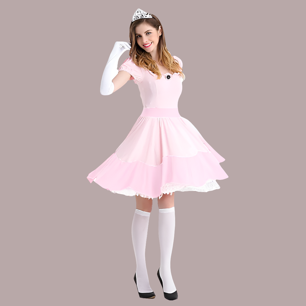 Carnival Halloween Lady Peach Princess Queen Costume | Elegant Pink Princess Dress & Hero Ensemble