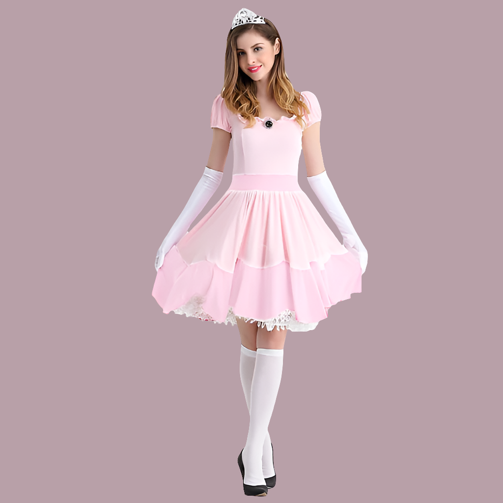 Carnival Halloween Lady Peach Princess Queen Costume | Elegant Pink Princess Dress & Hero Ensemble