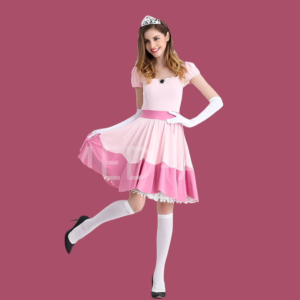 Carnival Halloween Lady Peach Princess Queen Costume | Elegant Pink Princess Dress & Hero Ensemble